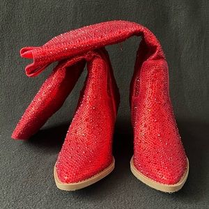 Forever 21 | Shoes | Forever River Ii Ruby Red Rhinestone Tall Cowboy ...